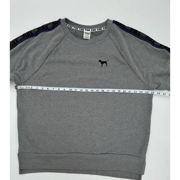 Victorias Secret Pink Grey Crewneck Sweatshirt With Dog Logo & Shoulder Stripe D - Picture 6 of 9